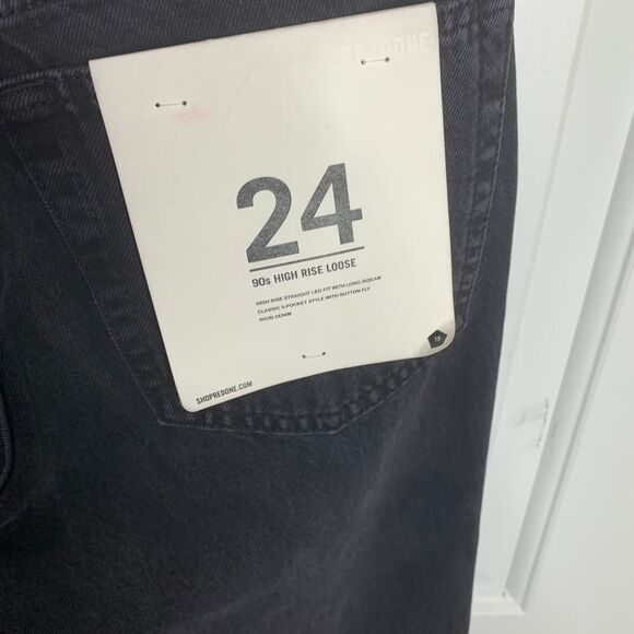 Re Done 90s straight high rise loose‎ long black ripped distressed jeans size 24 - Picture 9 of 11